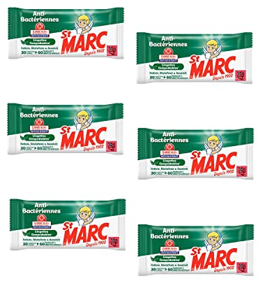 St Marc lot de 6 Sachets de 30 lingettes Extra larges = 60 normales Compostables Anti-Bactériennes