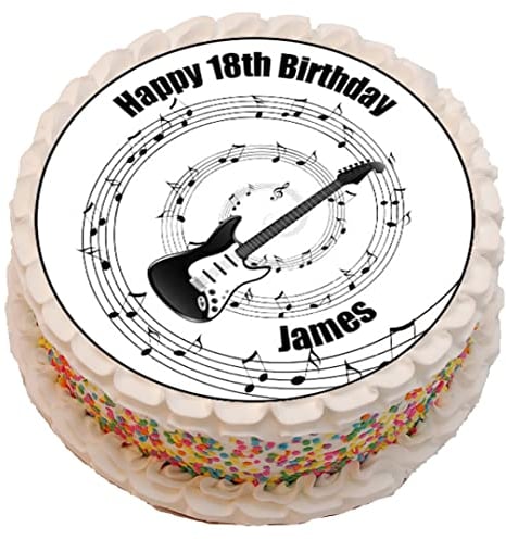 Guitar Musician Personalised PRECUT Cake Topper 7.5 Inch Round Edible Icing Sheet Birthday Decoration