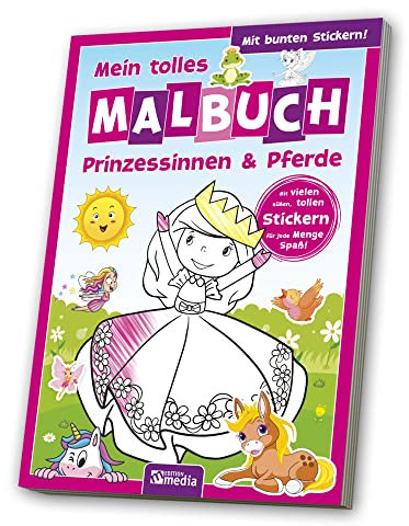 Malbuch mit Stickern: Prinzessin, Pferde, Ponys