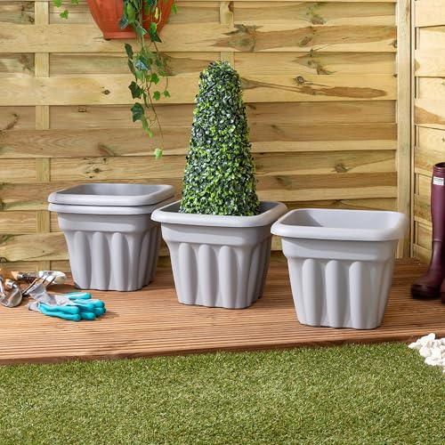 Wham Vista 4 x 33cm Square Plastic Garden Planters | 100% Recycled Plastic | Weather Resistant & Lightweight | Indoor & Outdoor Use | Drainage in UK - Upcycle Grey