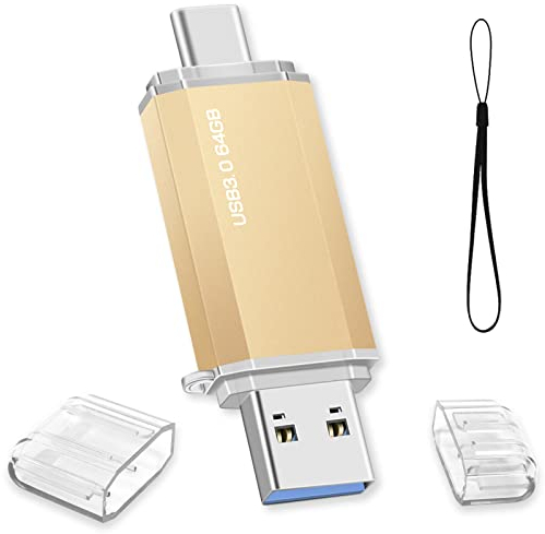 USB Stick 64 GB, Typ C USB Stick 64GB USB 3.0 Typ C Speicherstick OTG USB Flash Laufwerk 2-in-1 Memory Stick für Tablet, PC, Computer, MacBook, Android Handy (Gold)