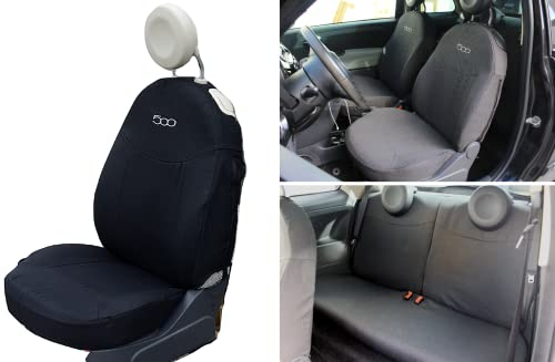 Italfodere - Autositzbezüge vorne und hinten - Kompatibel mit Fiat 500 - Handgefertigt - Baumwolle - Schaumstoff - Polyester - Autozubehör - Made in Italy - Schwarz