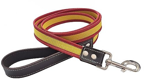 Tiendas LGP - Correa de Paseo para Perro, Bandera de España, de 1,40 Metro, Nylon y Cuero