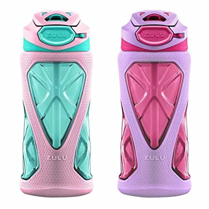 ZULU Water Bottles For Kids 2 Pack Leak proof BPA free For Luchbox Travel Easy to Clean Dishwasher safe