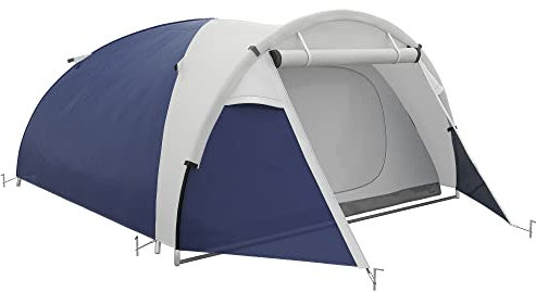 Outsunny Tente de Camping 3/4 Personnes dôme légère ventilée Facile à Monter avec Portes zippées, Sac de Transport Inclus Oxford 320 x 240 x 130 cm Bleu foncé Gris Clair