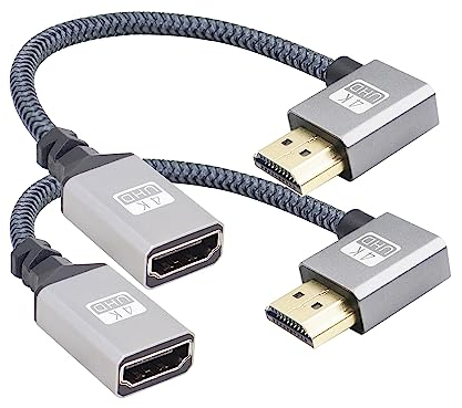 RIIEYOCA Lot de 2 Câbles Tressés UHD 4K HDMI Coudé à 90 Degrés - 18 Gbps High Speed 2.0 - Prend en Charge 4K @ 60 Hz, 1080p, HDCP 2.2, ARC, 3D
