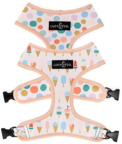 Lucy & Co. A Lotto Gelato Wendegeschirr, Spaziergehhalfter, beste Designer-Haustiergeschirre für mittelgroße Hunde, gepolsterte, verstellbare Weste für einfaches Gehen, Größe M, Rosa und bunte Punkte