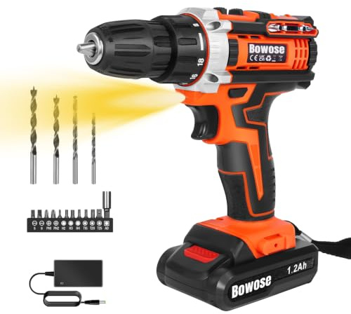 21V Cordless Drill Set Electric Combi Drills Driver Screwdriver 45Nm, Fast Charger, with Rechargeable 1500 mAh Battery & LED Work Light