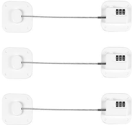 Refrigerator Lock, Heavy Duty Fridge Lock, Combination Lock for Refrigerator Cabinets, Drawers, Safety Lock, Easy Install No Keys Needed (White-3Pack)