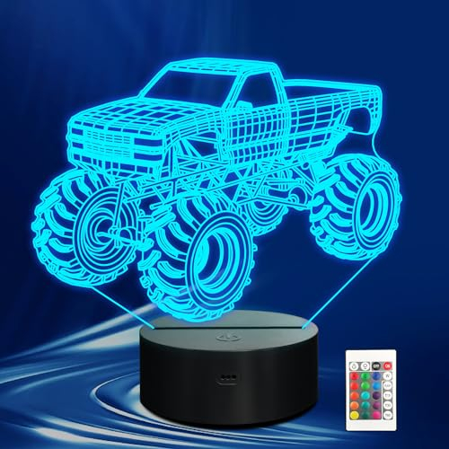 CoolGift Mart Monster Trucks Nachtlicht für Jungen, 3D LED optische Illusion Lampe mit Fernbedienung und Timer, perfekte Weihnachten und Geburtstag Geschenkidee für Jungen, Kinder und Jugendliche