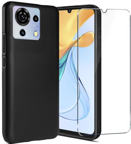 LYJERRY Handyhülle Schwarz Schutzhülle stoßfest für ZTE Blade V50 Vita, 1Pcs Hülle mit 1Pcs Panzerglas, Schutzhülle Bumper Cover Hülle Silikon für ZTE Blade V50 Vita Displayschutzfolie