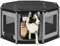 Feandrea Welpenauslauf Oxford-Gewebe, Welpenlaufstall achteckig, Hundekäfig L, 112 x 112 x 62 cm, Rahmen aus PVC-Rohren, atmungsaktives Netz, mit Seitentasche, schiefergrau-tintenschwarz PDC003B01
