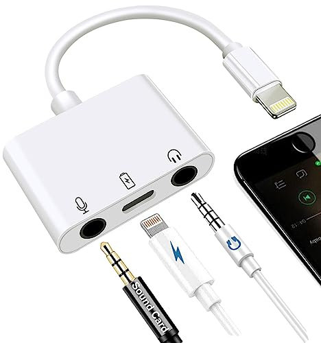 Sanjyut Microphone & 3.5mm Headphone Adapter for iPhone Microphone Adapter for Live-Streaming with Charging Port Lighting to Audio & MIC Adapter Compatible with iPhone/iPad