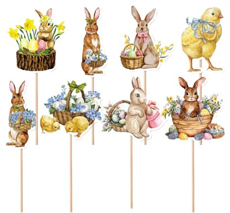 awakentti 8PCS Peter Rabbit Cupcake Decoration, Room Ornaments Cake Picks with Clear Printing, Easter Cupcake Toppers for Photo Wall, Photo Booth Background, Candy Box