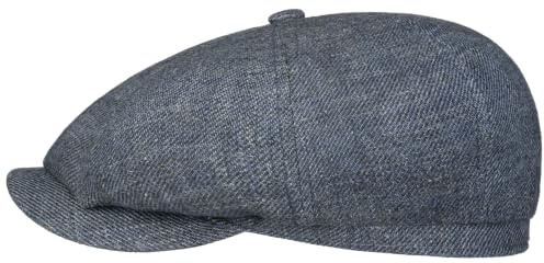 Stetson Hatteras Inspection Tag Flatcap Klassische Schirmmütze Made in Germany Herren Frühjahr Sommer blau-meliert 61 cm
