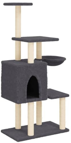 vidaXL Kratzbaum, Katzenbaum mit Sisal Kratzsäulen, Katzenkratzbaum mit weicher Plüsch, Katzenspielturm Katzenturm Katzenmöbel, Dunkelgrau