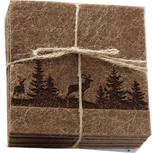 Filzuntersetzer braun 10x10cm Glasuntersetzer Hirsch im Wald 6 Stück eckig Untersetzer