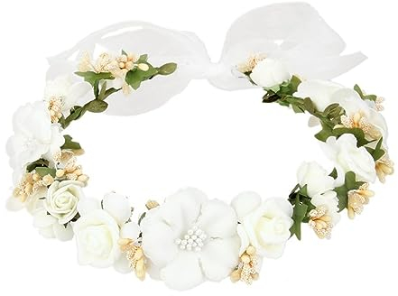 COLLBATH Blumenkranz Haarschmuck Für Hochzeiten Handgemachter Verstellbarer Haarschmuck Mit Passendem Armband Für Brautjungfern Und Hochzeitsfeiern Weiß