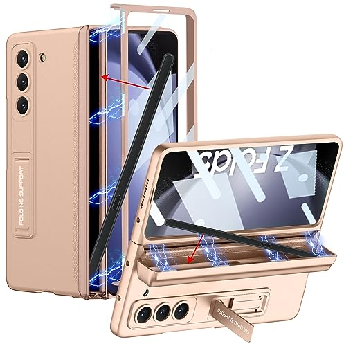 CUBTEM für Samsung Fold 5 hülle,Schutzhülle Galaxy Z Fold 5,Handyhülle mit magnetischem Scharnier & Ständer, integrierter Halterung für S-Stift, Displayschutz, stoßfest, Alles inklusive