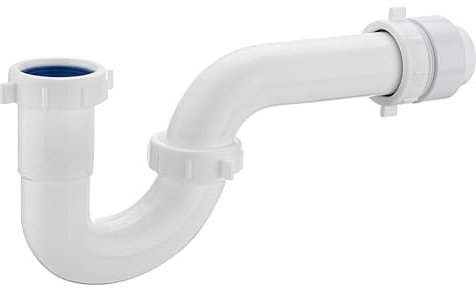 Yariwiz Sifone a P bianco da 1 1/2 pollici per tubo di scarico del lavandino della cucina del bagno con adattatore filettato bianco e rondella in TPE blu