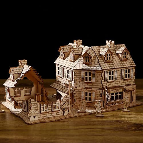 SUQ 3D Modelli in Legno Kit per Adulti, Modello Meccanico Assemblare Puzzle in Legno, Regali di Natale e Capodanno ideali - Splendida decorazione domestica(1942 casa di guerra)