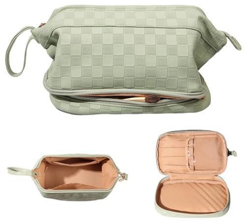 Abiudeng Kosmetiktasche Kulturtasche Kulturbeutel-Damen Schminktasche Groß Wasserdicht Make up Organizer Tasche Reisen Kosmetiktasche mit Pinselfach Make up Tasche Klein für Frauen-C-Grün