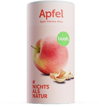 BUAH® Gefriergetrocknete Äpfel Bio | Getrockneter Apfel Bio ohne Zuckerzusatz | 100% Gefriergetrocknet Früchte (Vegan Glutenfrei Laktosefrei) | Idealer Snack (110g)