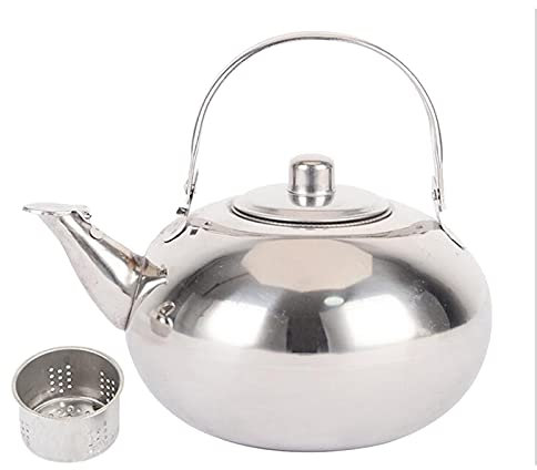 Tetera clasica de, tetera de agua caliente, tetera de estufa, tetera de Metal con colador de te extraible, tetera de tetera plateada (Color : Silver)