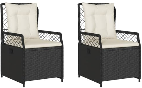 vidaXL Gartensessel 2 STK., Gartenstuhl mit Kissen Stahlrahmen, Loungesessel für Außenbereich, Stuhlset, Verstellbar Schwarz Poly Rattan