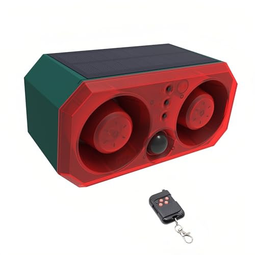 Lancoon Outdoor Motion Sensor Alarm High Power Dual Horn Waterproof with Motion Detector Light Infrared Sensor Flashing Red Light Animal Repeller, Defender Rat Deer Raccoon Skunk