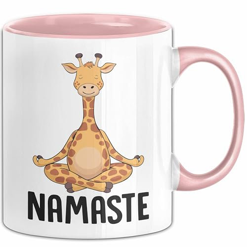 Giraffe Tasse Giraffenkopf Gesicht Tier Afrika Zoo Geschenk Namaste Yoga (Rosa)