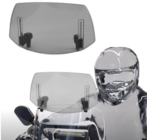 Tissting Motorrad Windabweiser Aufsatz, Verstellbare Clip On Windschild Spoiler 29 x 22 cm ABS Grau Motorrad Windschutzscheibe Erweiterung für MT07 MT09 MT10 R1 R3 FZ6 TMAX530 TMAX 500