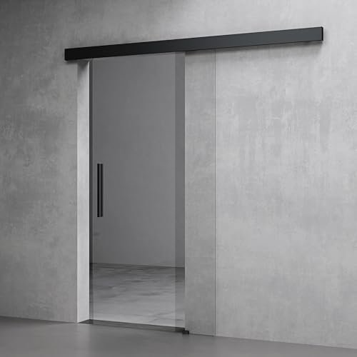 Mai & Mai Glasschiebetür komplettset softclose Schwarz Klarglas, inkl. Soft-Close, Griffart: Stangengriff, BxH: 102.5x205cm, 15 mm Wandabstand, 8mm ESG-Sicherheitsglas