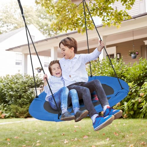 GYMAX Altalena a Nido, Altalena da Giardino con Corde Regolabili, per Interno ed Esterno, Diametro 102 cm, Ideale per Bambini 3-15 Anni (Razzo)
