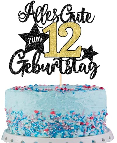 1 Stück Alles Gute zum 12. Geburtstag Tortendeko - Happy Birthday Cake Topper für 12 Jahre - Kuchendeko für Frauen Männer Party Dekorationen