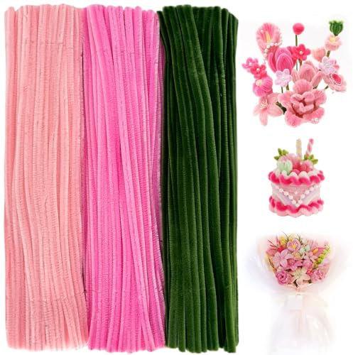 300 Pcs Bastoncini in ciniglia,Steli di Ciniglia, Steli di ciniglia decorativi,Decorativi in ciniglia Per Artigianato fai da te, Decorazioni, Natale,Creativi lavoretti (Rosa)
