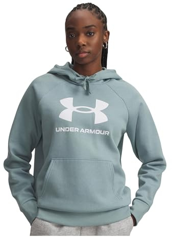 Under Armour Women's Rival Fleece Big Logo Hoodie, Ultra-Soft Fleece-Lined Women's Hoodie, Lightweight and Comfortable Hooded Top with Logo Design,Serpentine / / White,XL
