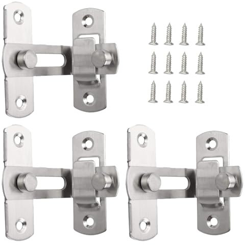 IUSOT 90 Degree Door Lock, Patio Door Security Lock with 12 Screws, Hook and Eye Latch, French Door Security Lock, Stainless Steel Door Latch for Garage, Bathroom, Windows, Sliding Doors Door Lock