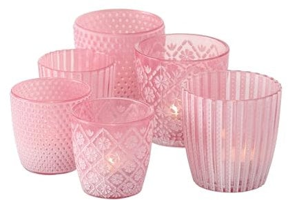 mucHome Windlicht Glas 6 Stück Windlicht für Teelichter Teelichthalter Romantisch (Altrosa)