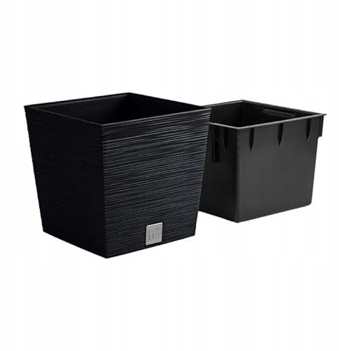 B2C Square FURU Style Look Planter Tall Flower Plant Pot Indoor Outdoor Garden Home Decor Garden Patio Textured with Spacer Insert (Anthracite, 300mm - 12)