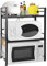 OUUTMEE Étagère à micro-ondes extensible, réglable en hauteur, en acier au carbone, organisateur de table de cuisine pliable pour grille-pain (3 niveaux, noir)