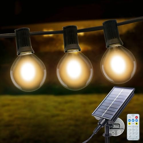 litogo Lichterkette Außen Solar, 25+2 G40 Glühbirnen Solar Lichterkette Aussen Wetterfest, 8 Modi Dimmbar LED Outdoor Solarlichterkette mit Fernbedienung für Balkon Garten Terrasse,Warmweiß