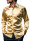 Wirltte Men's Dress Shirt Silk Luxury Long Sleeve Slim Fit Wedding Party Disco Prom Sequin Shirts Gold XXL