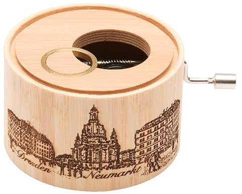 Spieluhr aus Bambus mit dem Kanon in D von J.Pachelbel, Motiv Dresden Neumarkt mit Frauenkirche, deluxe