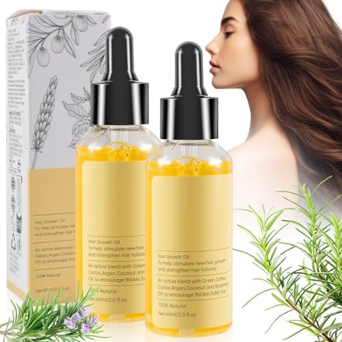 2Psc Natural Hair Oil,Natürliches Haaröl zum Haarwachstum beschleunigen mit biologischen Rosmarinöl, Rosmarinöl Haare, 2 * 60ml