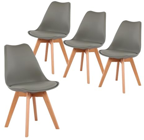 IPOTIUS Esszimmerstuhl Skandinavisch Retro mit weicher Polsterung, SGS-Zertifiziert - Küchenstuhl Massivholz Buchenholzbeinen (4er Set, Grau)