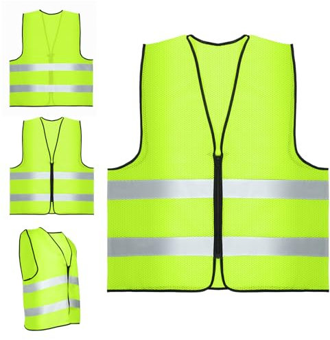 Windfromort Warnwesten 4er Set – Sicherheitswesten – Warnwesten Auto, Polyester, Hohe Sichtbarkeit, Reflektierende Streifen – Für Autofahrer, Baustellen, Nachtfahrten(Grün) (Mesh-Gewebe)