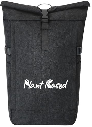 Huuraa Kurierrucksack Plant Based Blätter 30-44 Liter Black Melange Fairtrade Rolltop Rucksack Geschenkidee