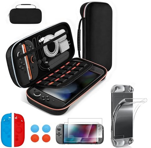 Switch 2 2025 Case & Accessories, 10 in 1 Accessory Kits for Switch 2 2025, Switch 2 Carry Case,Joy Con case,Tempered Glass,Thumb Grips Caps,Console Shell +Console Protector