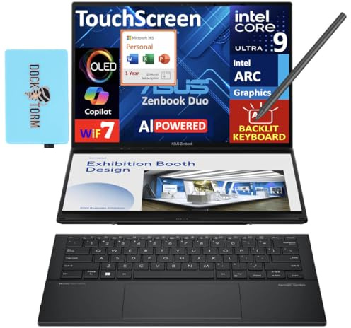 ASUS Zenbook Duo ux8406 AI 2-in-1 Laptop 14.0 Touch OLED 3K 120Hz Display | Intel Ultra 9-285H, 32GB LPDDR5X, 2TB SSD, Active Pen, Backlit KB, Win 11 Pro) w/DKZ USB Port Expander